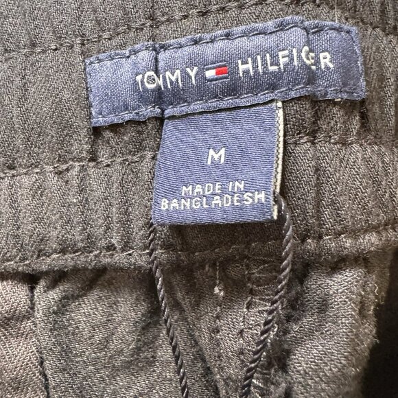 Tommy Hilfiger Black Logo Drawstring Joggers size Medium Cotton Linen - Picture 6 of 9